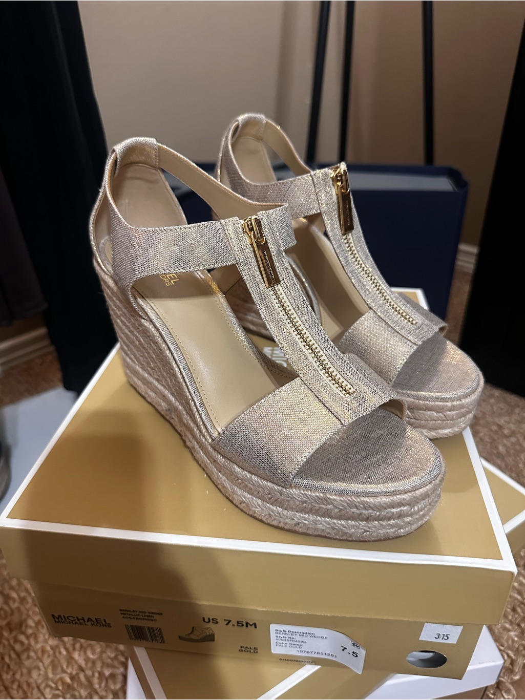 Michael Kors Metallic Gold Wedge Sandals With Front Zip